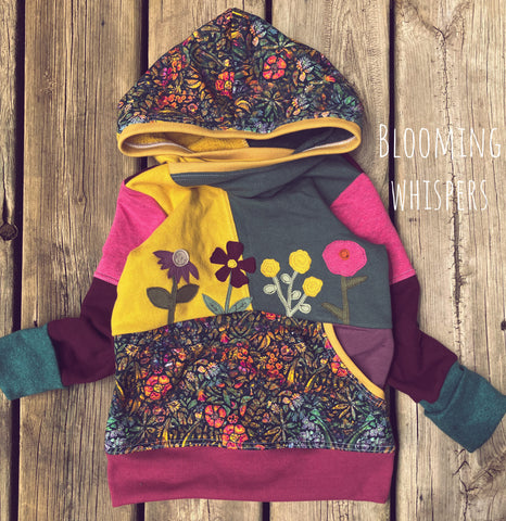 Size 3-6 years -One of a kind- mosaic floral patchwork hoodie